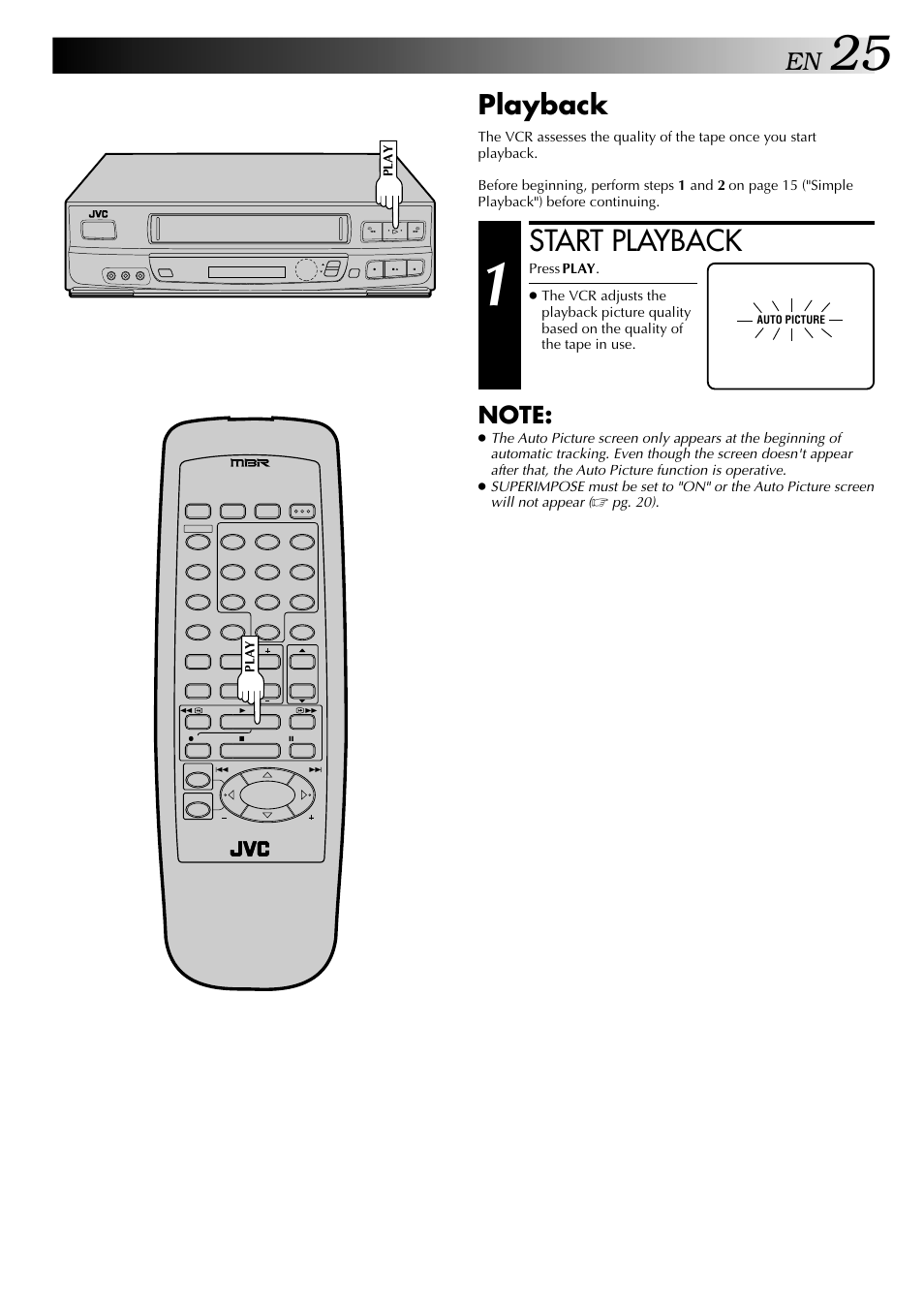 Start playback, Playback | JVC HR-J440U User Manual | Page 25 / 48