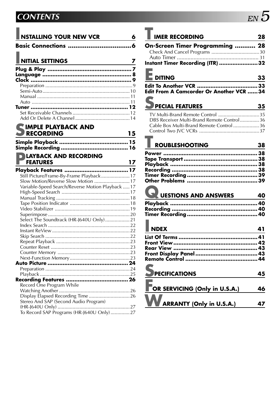 JVC HR-J440U User Manual | Page 5 / 48