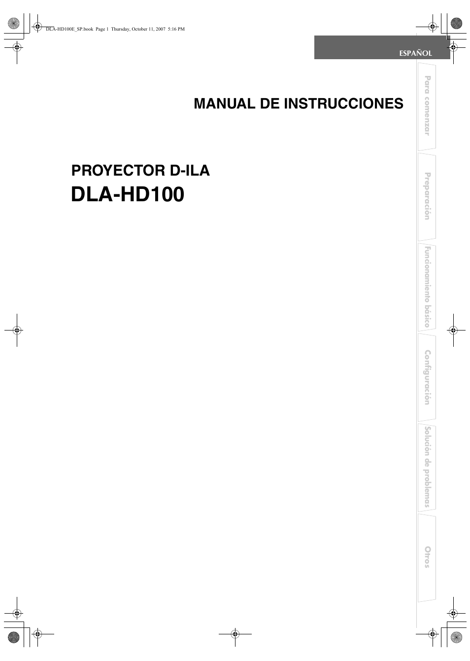 Español, Dla-hd100, Proyector d-ila | Manual de instrucciones | JVC LCT2374-001A User Manual | Page 109 / 162