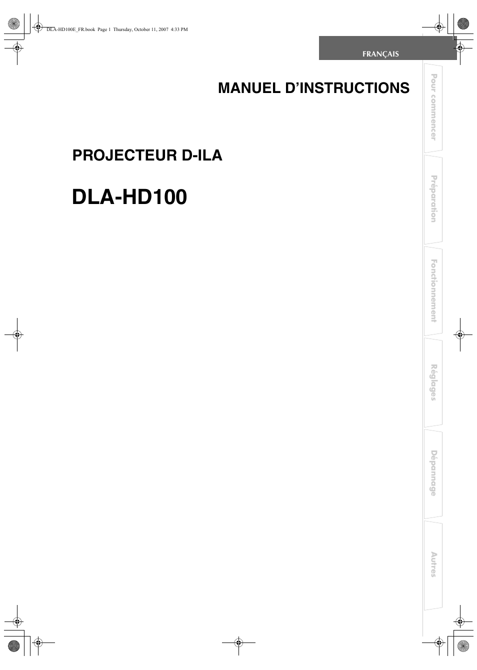 Français, Dla-hd100, Projecteur d-ila | Manuel d’instructions | JVC LCT2374-001A User Manual | Page 55 / 162