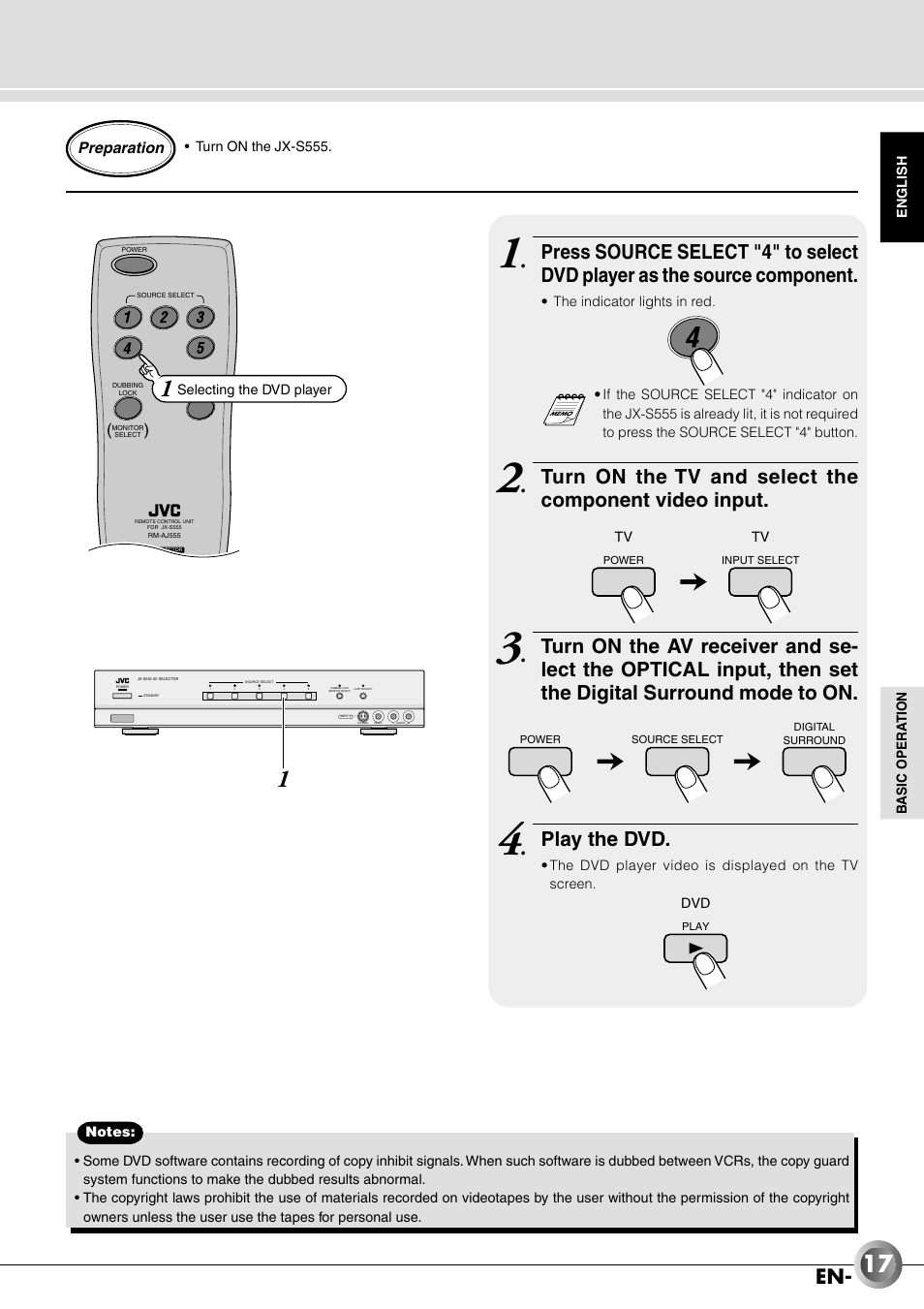 Play the dvd | JVC JX-B555 User Manual | Page 17 / 29