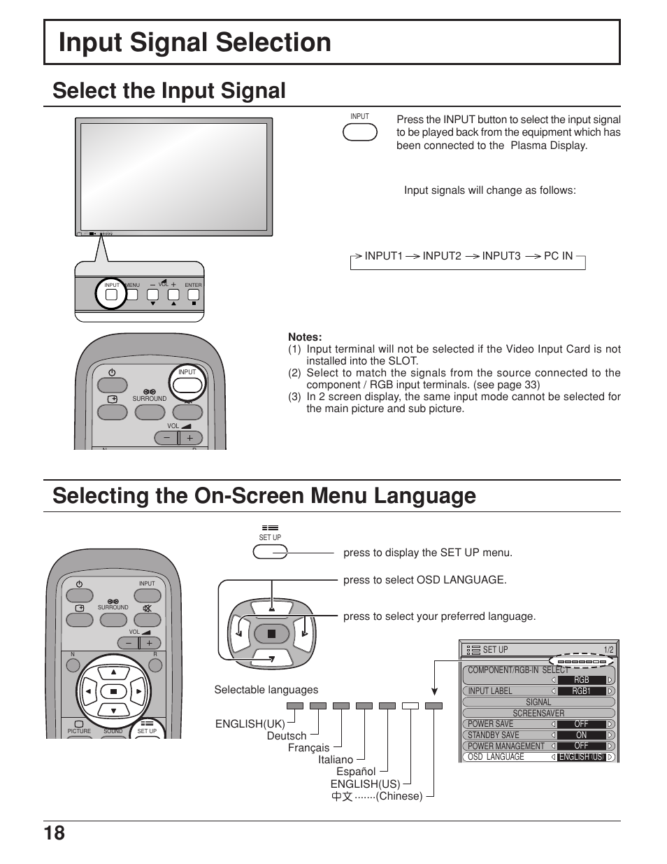 Input signal selection | JVC GD-V422U User Manual | Page 18 / 76