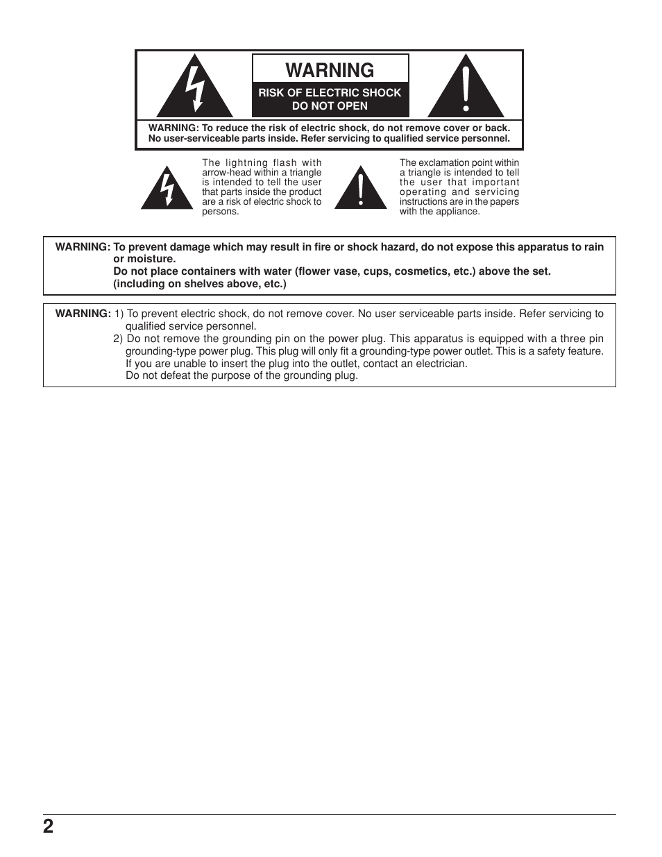Warning | JVC GD-V422U User Manual | Page 2 / 76