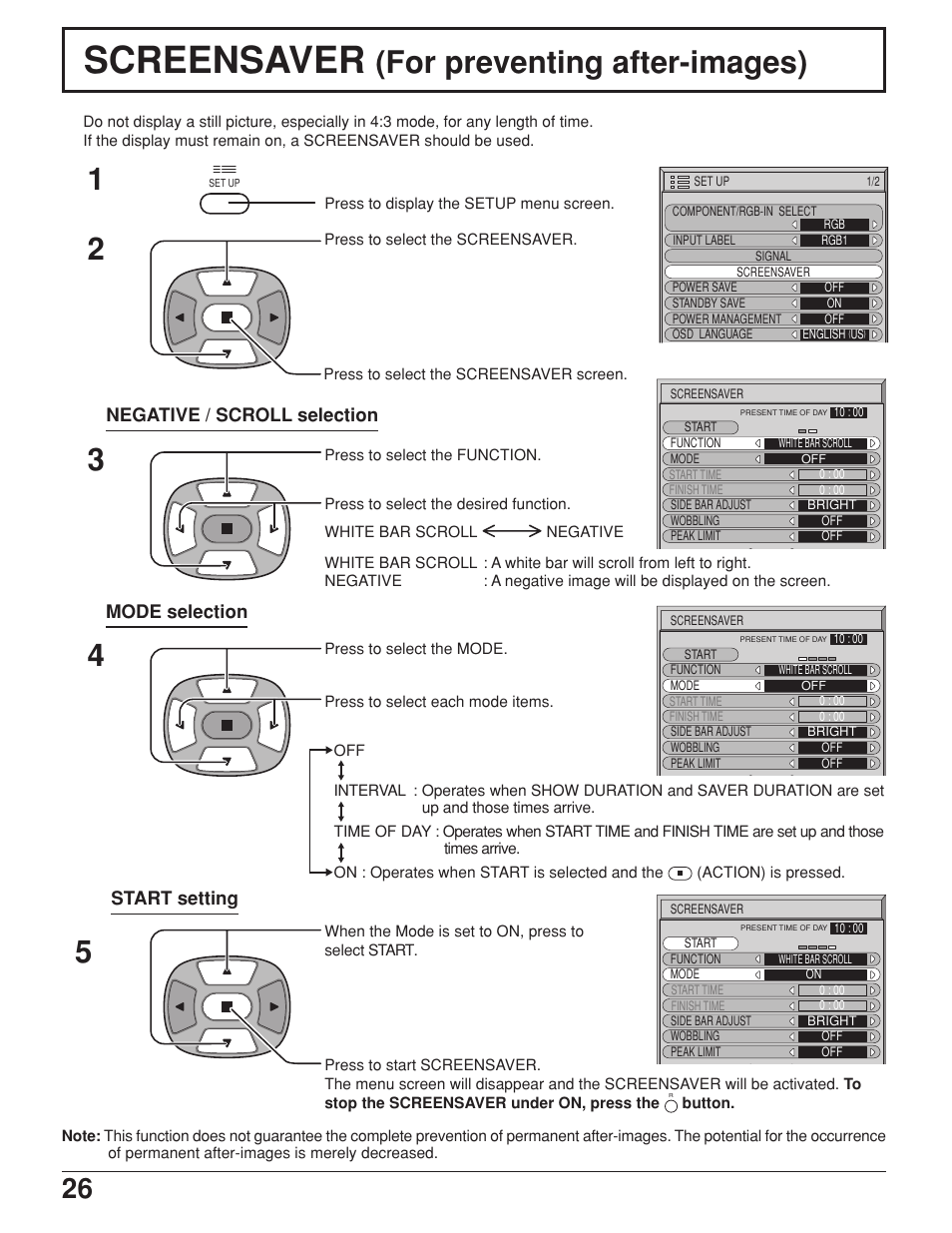 Screensaver (for preventing after-images), Screensaver, For preventing after-images) 2 3 1 4 | JVC GD-V422U User Manual | Page 26 / 76