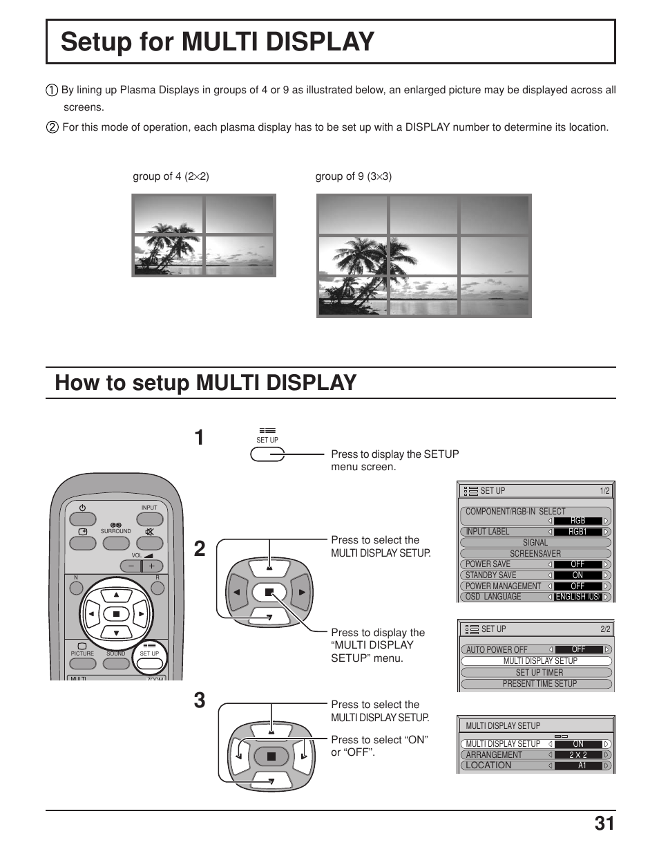 Setup for multi display, How to setup multi display | JVC GD-V422U User Manual | Page 31 / 76