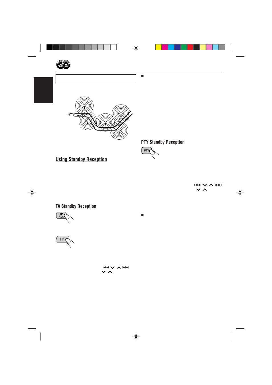 Using standby reception, English, Pty standby reception | Ta standby reception | JVC KS-F363R User Manual | Page 10 / 28