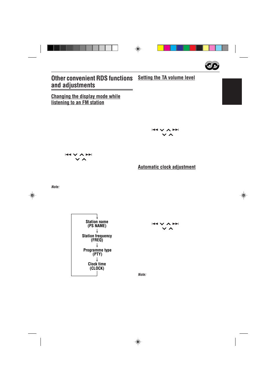 Other convenient rds functions and adjustments, Setting the ta volume level, Automatic clock adjustment | JVC KS-F363R User Manual | Page 13 / 28