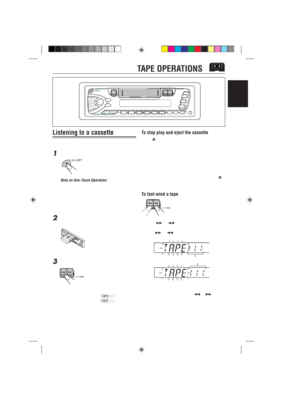 Tape operations, Listening to a cassette | JVC KS-F363R User Manual | Page 15 / 28