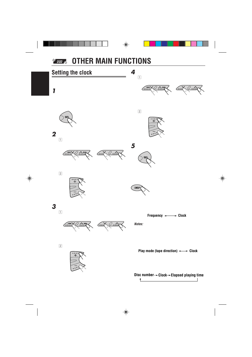 Other main functions, Setting the clock | JVC KS-F363R User Manual | Page 18 / 28