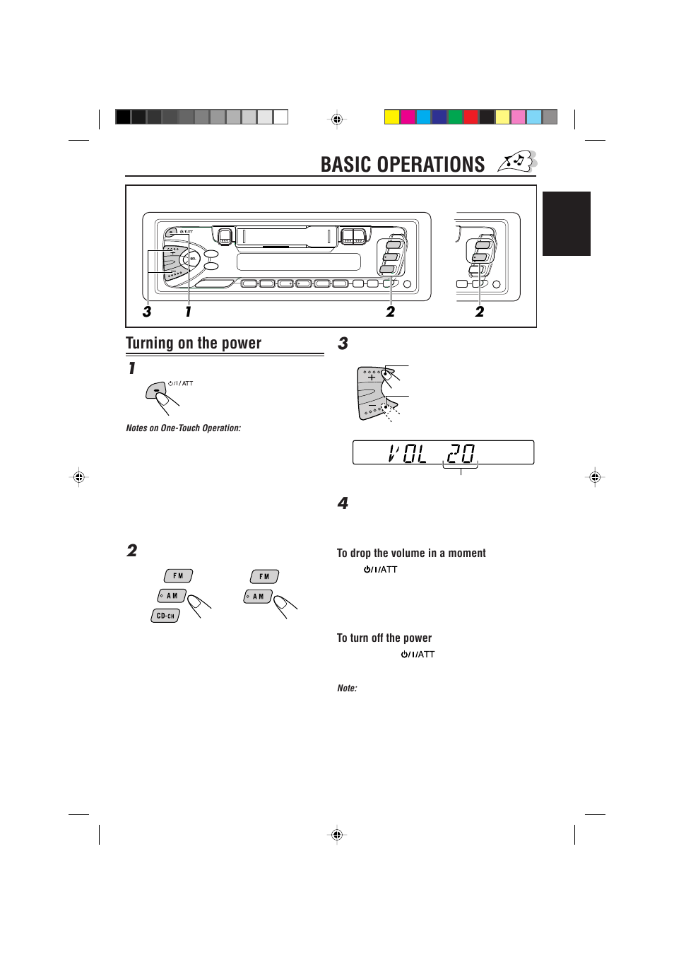 Basic operations, Turning on the power, Turning on the power 1 | JVC KS-F363R User Manual | Page 5 / 28