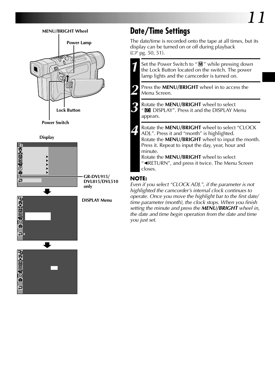 Date/time settings | JVC GR-DVL915 User Manual | Page 11 / 92