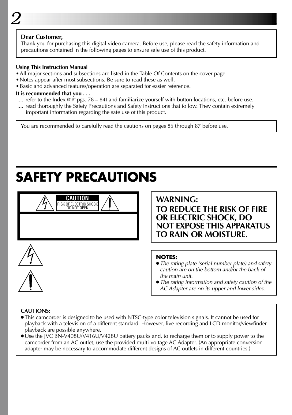 Safety precautions | JVC GR-DVL915 User Manual | Page 2 / 92