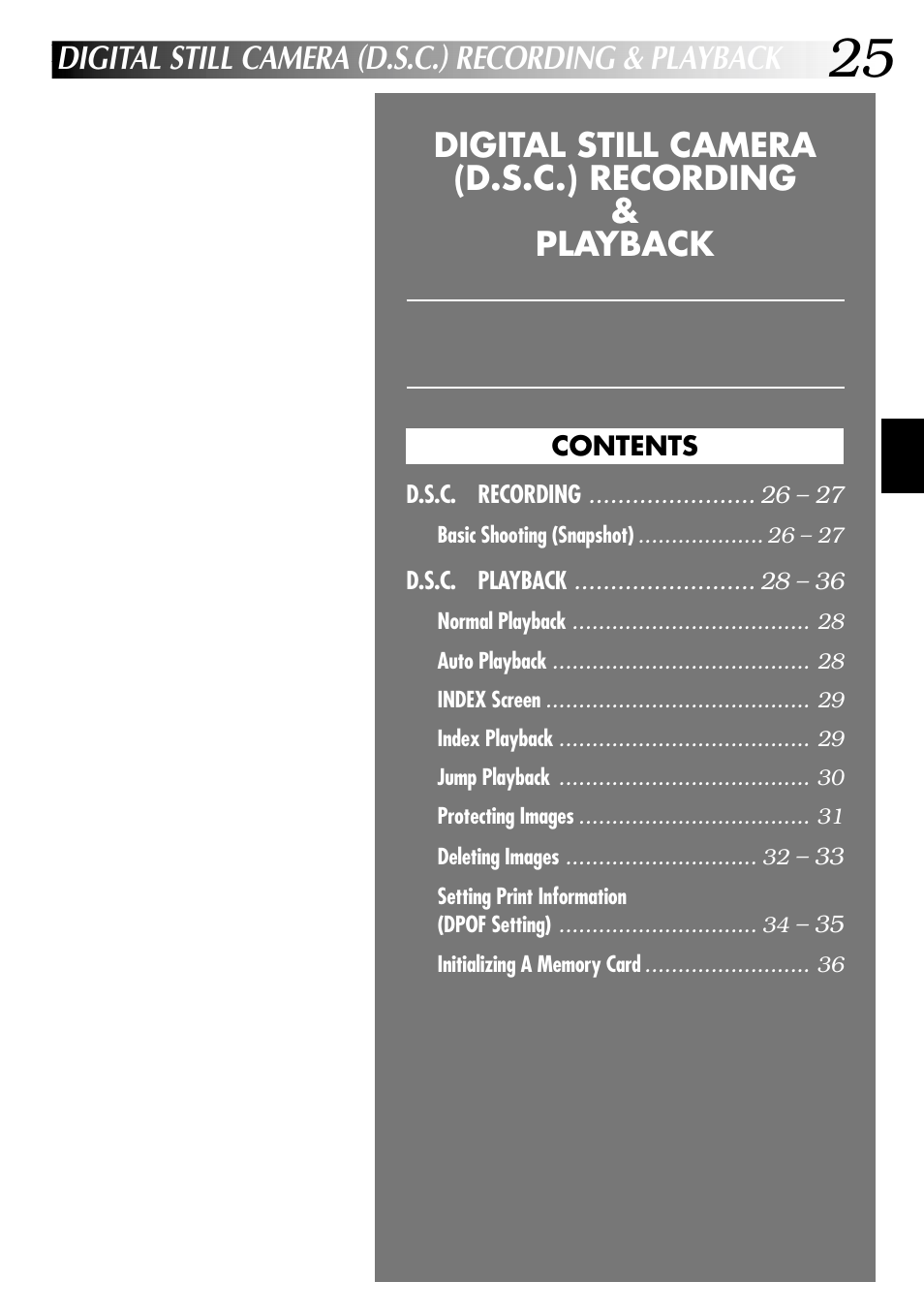 Digital still camera (d.s.c.) recording & playback | JVC GR-DVL915 User Manual | Page 25 / 92