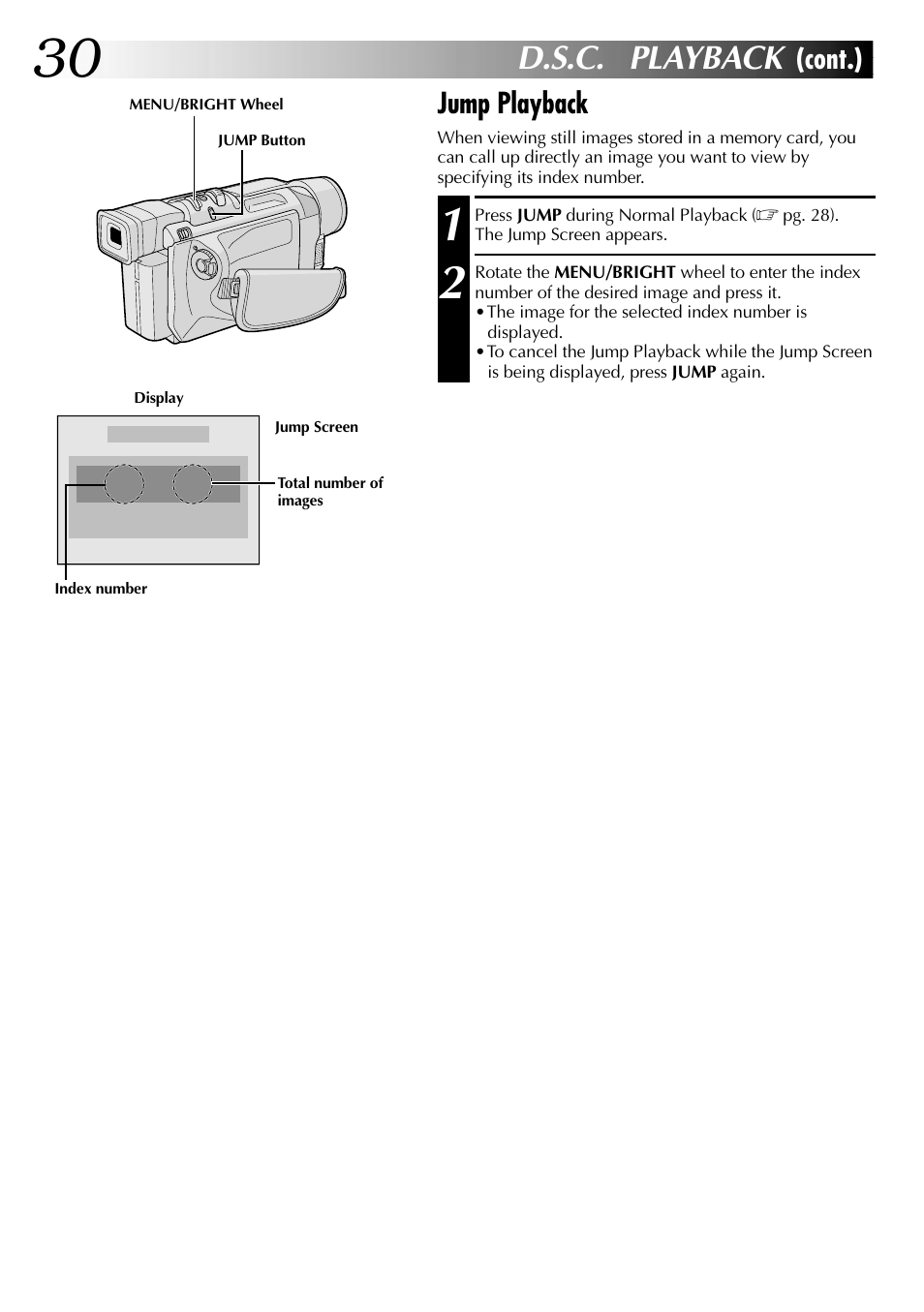 D.s.c. playback, Cont.), Jump playback | JVC GR-DVL915 User Manual | Page 30 / 92