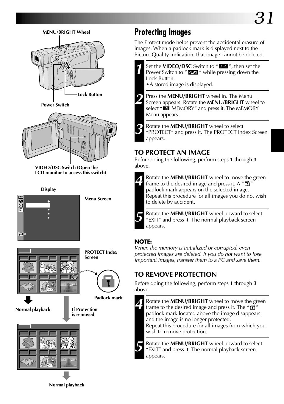 Protecting images | JVC GR-DVL915 User Manual | Page 31 / 92