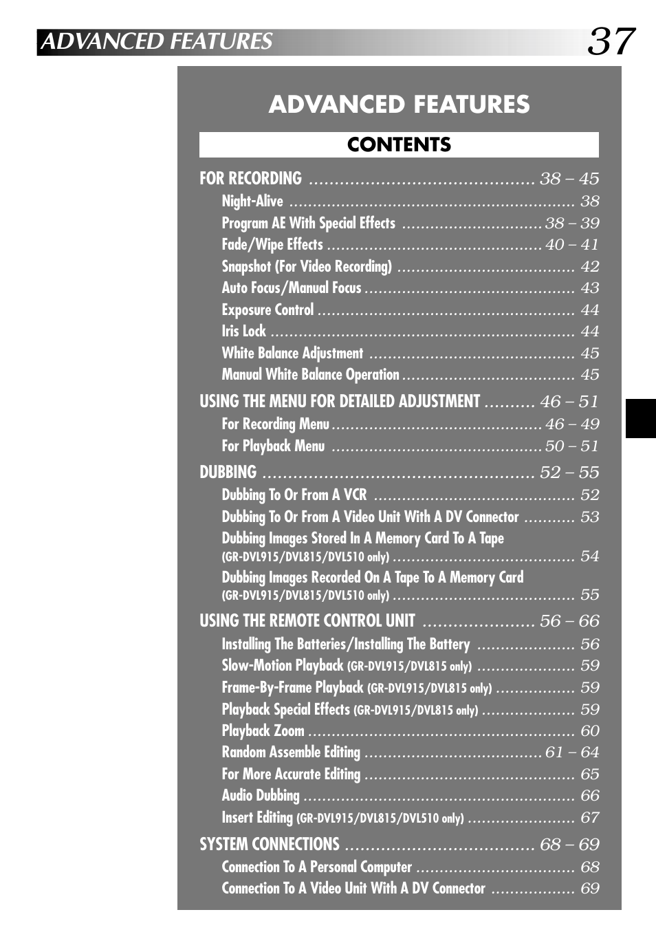 Advanced features | JVC GR-DVL915 User Manual | Page 37 / 92