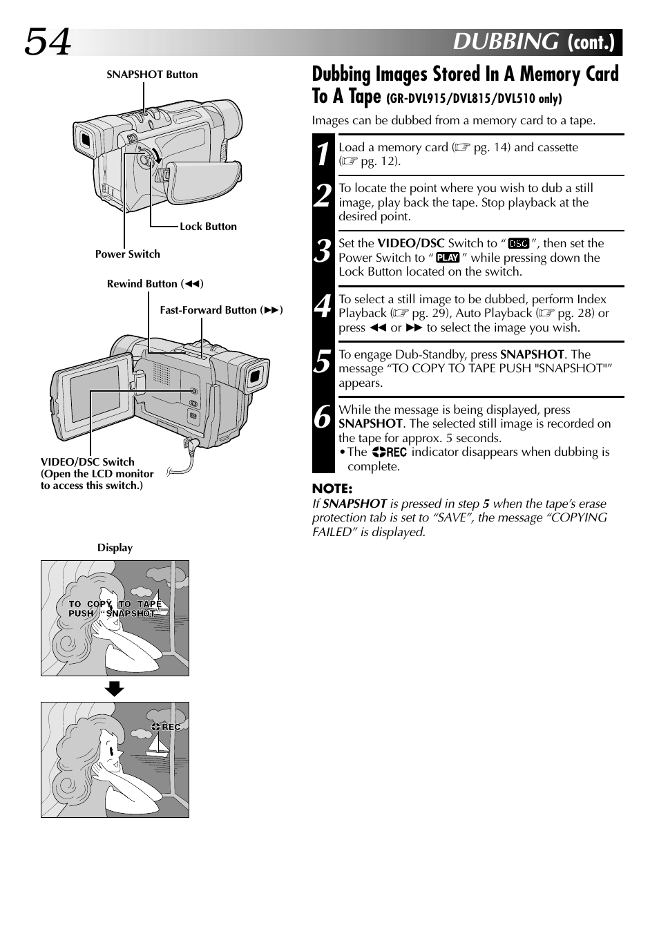 Dubbing, Cont.) | JVC GR-DVL915 User Manual | Page 54 / 92