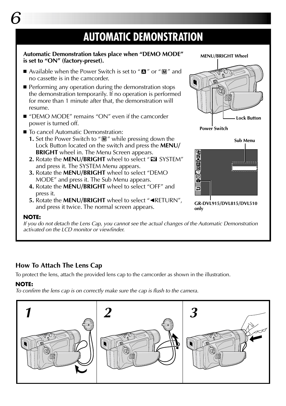 Automatic demonstration | JVC GR-DVL915 User Manual | Page 6 / 92