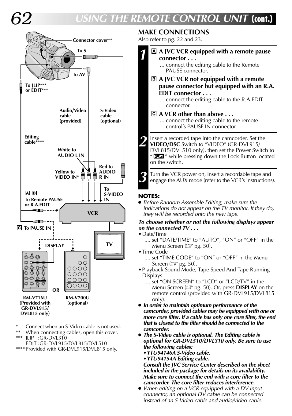 Using the remote control unit, Cont.) | JVC GR-DVL915 User Manual | Page 62 / 92