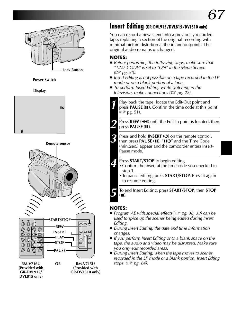 Insert editing | JVC GR-DVL915 User Manual | Page 67 / 92