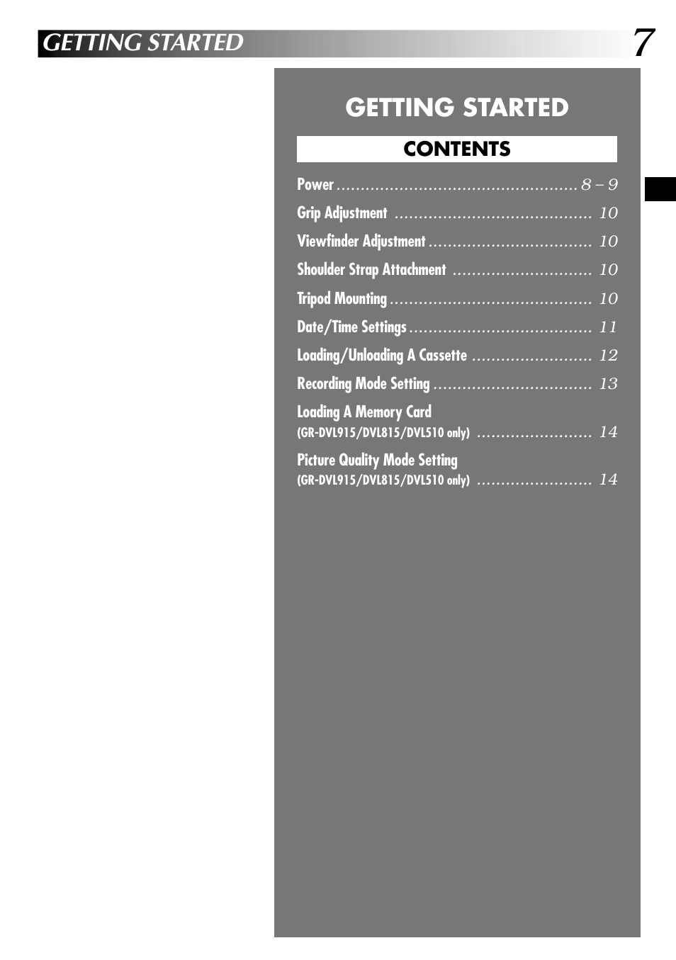 Getting started | JVC GR-DVL915 User Manual | Page 7 / 92