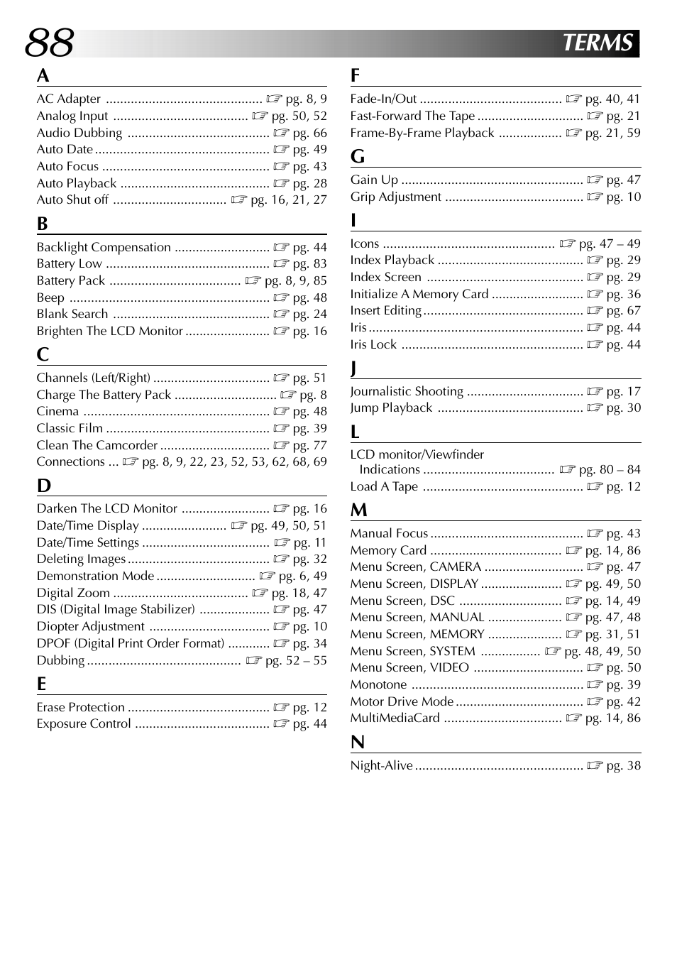 Terms | JVC GR-DVL915 User Manual | Page 88 / 92