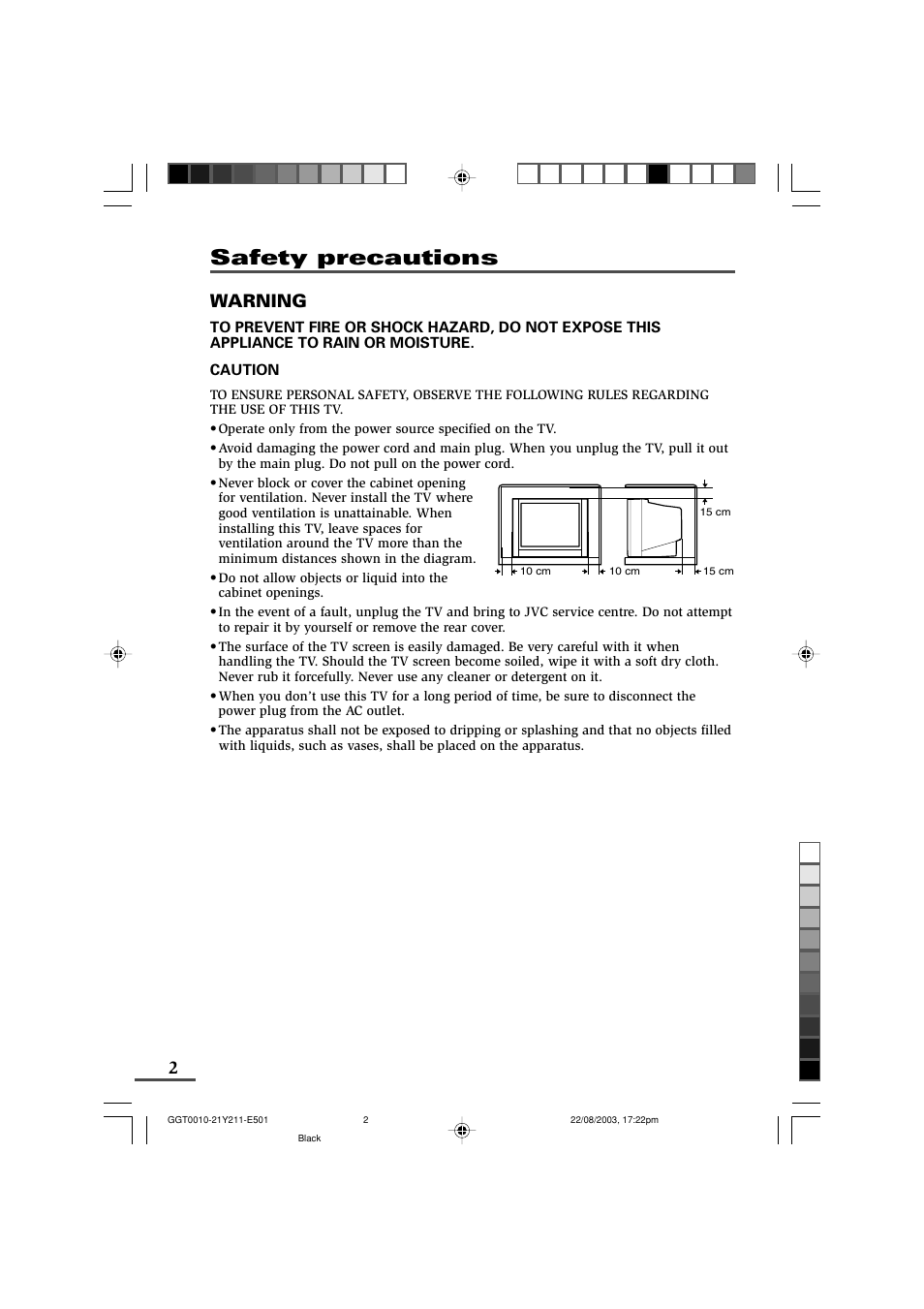 Safety precautions, Warning | JVC AV-16N211 User Manual | Page 2 / 20