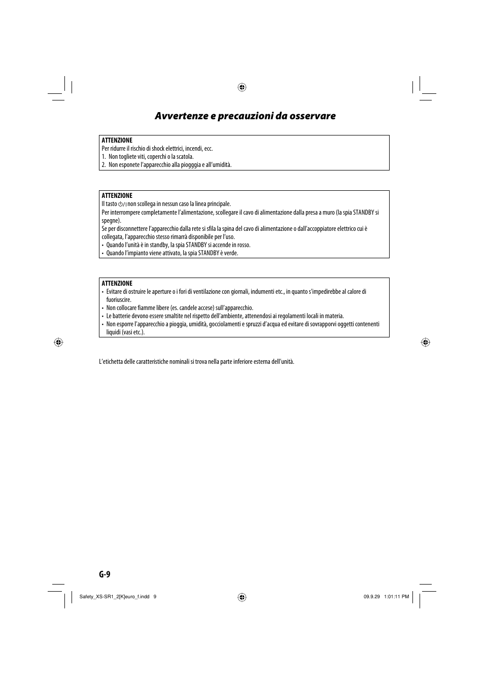 Avvertenze e precauzioni da osservare | JVC XS-SR2 User Manual | Page 10 / 72