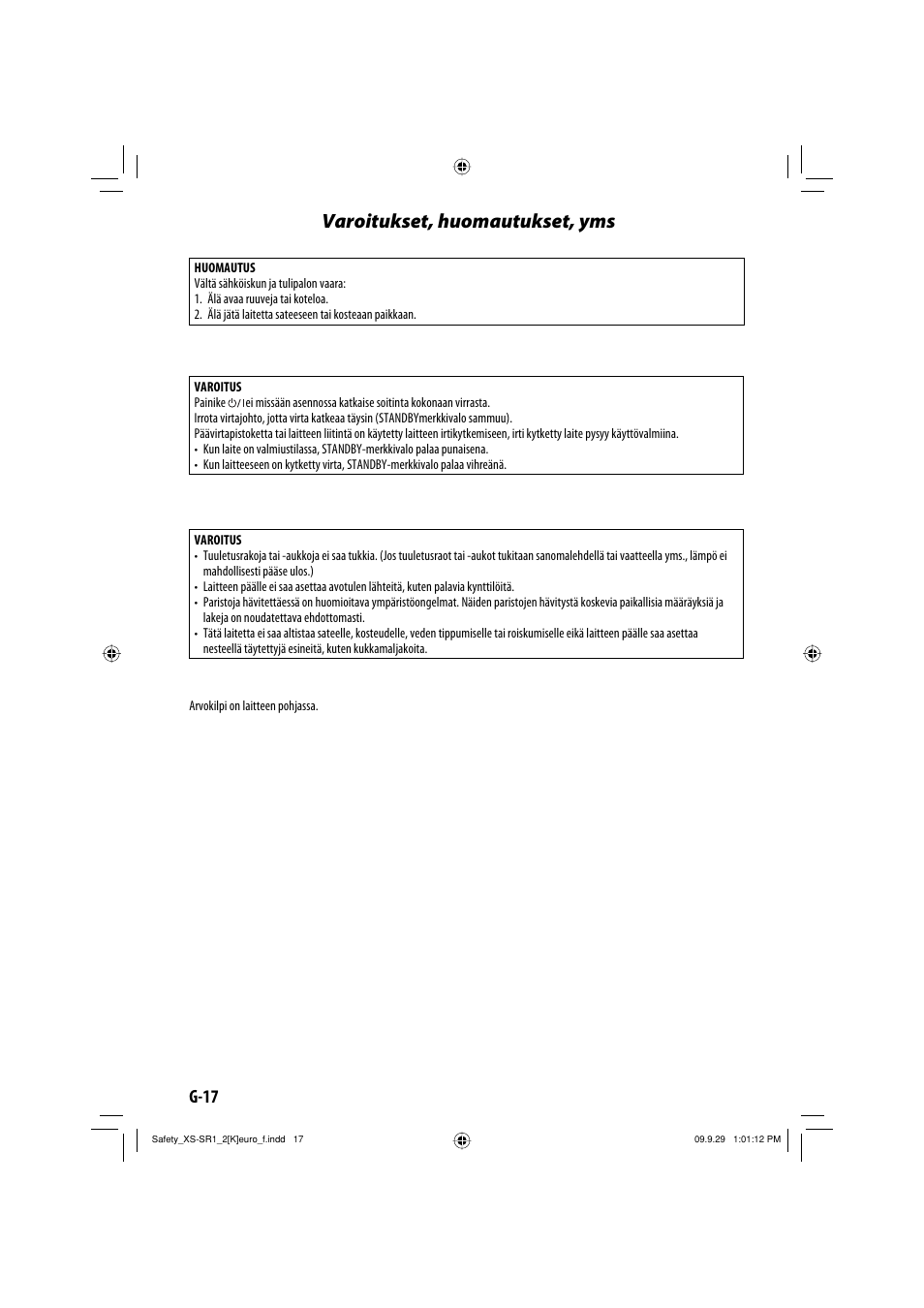Varoitukset, huomautukset, yms, G-17 | JVC XS-SR2 User Manual | Page 18 / 72