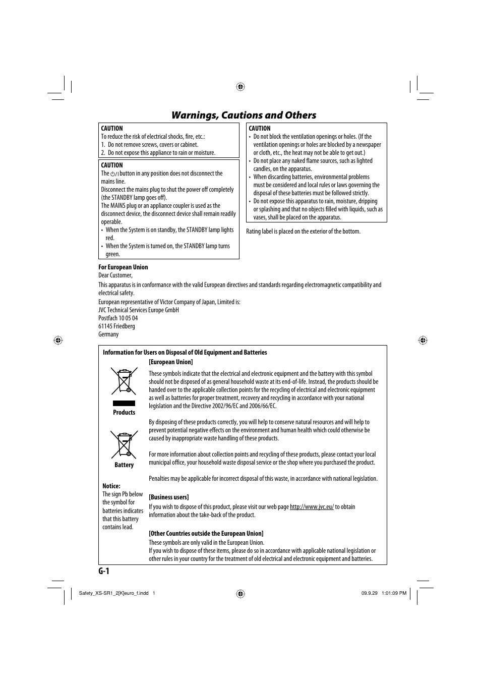 Warnings, cautions and others | JVC XS-SR2 User Manual | Page 2 / 72