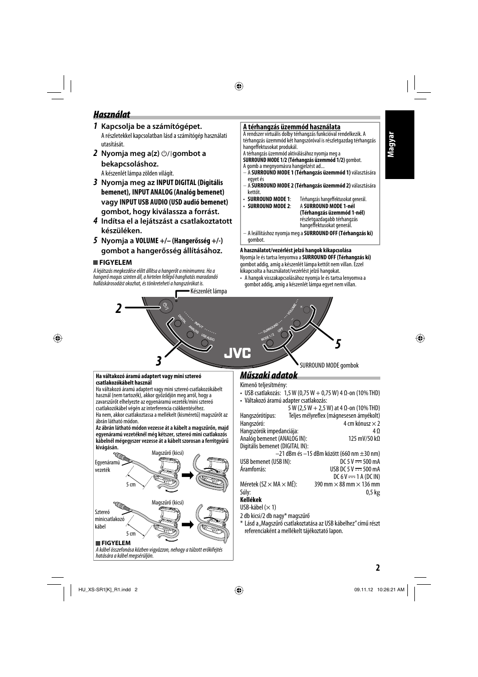 Használat, Műszaki adatok | JVC XS-SR2 User Manual | Page 59 / 72