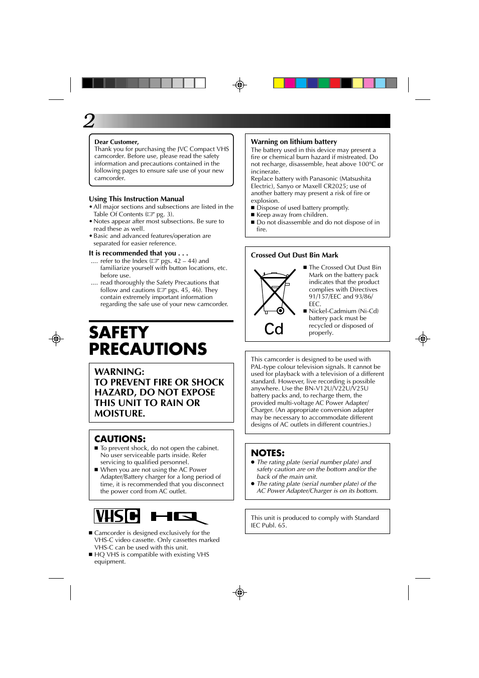 Safety precautions | JVC YU30052-572 User Manual | Page 2 / 50
