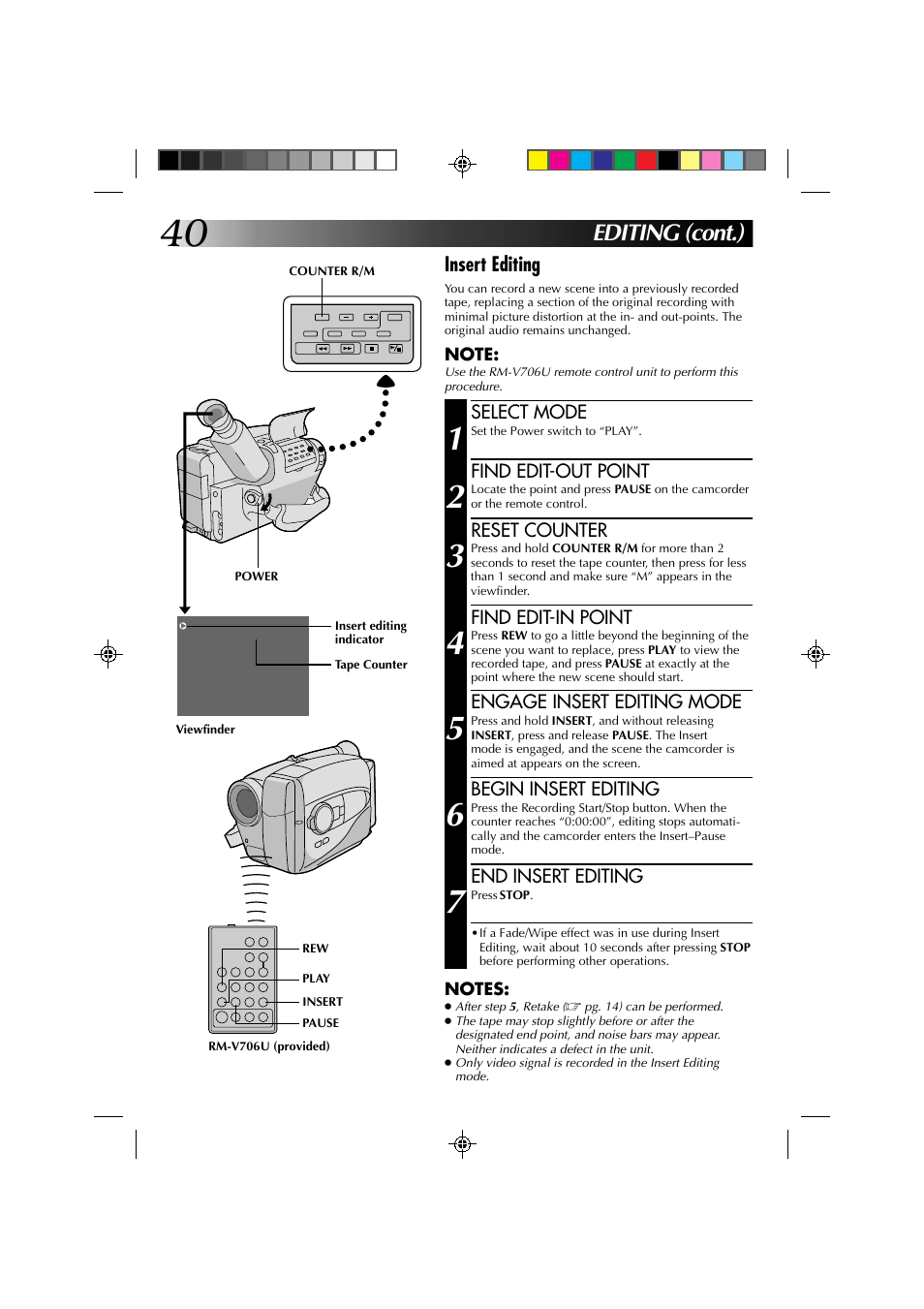 Editing (cont.) | JVC YU30052-572 User Manual | Page 40 / 50