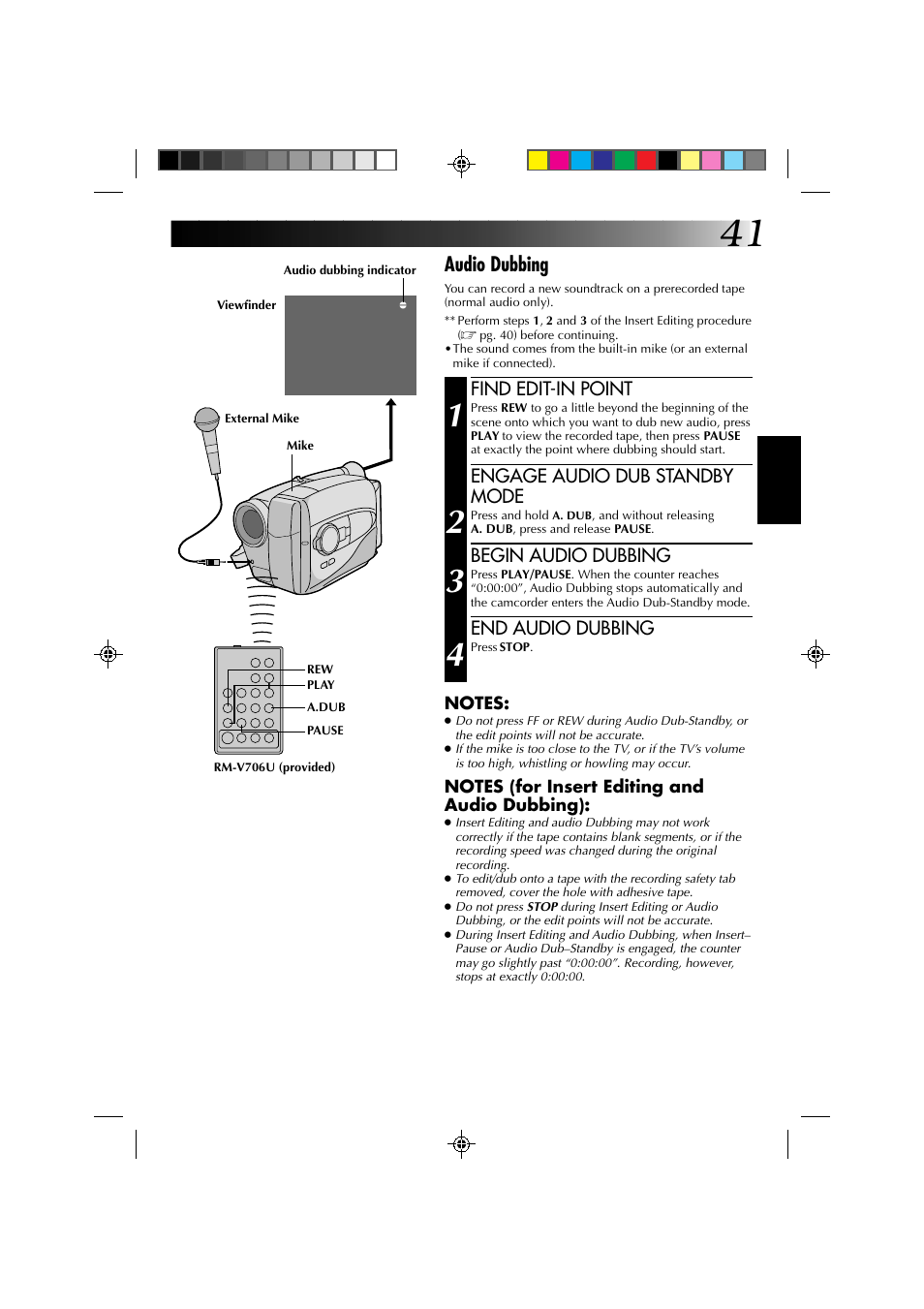 Audio dubbing | JVC YU30052-572 User Manual | Page 41 / 50