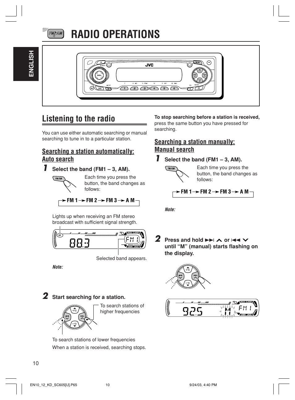 Radio operations, Listening to the radio | JVC GET0188-001A User Manual | Page 10 / 47