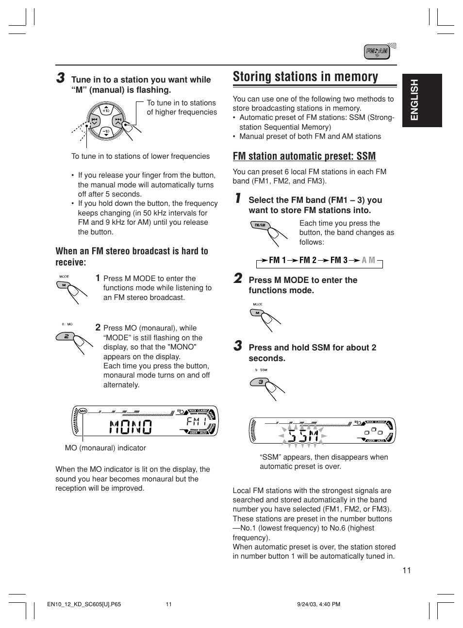 Fm station automatic preset: ssm | JVC GET0188-001A User Manual | Page 11 / 47