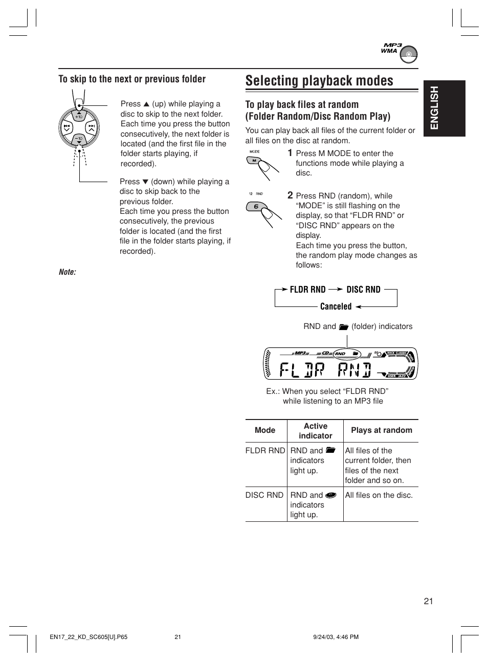 Selecting playback modes | JVC GET0188-001A User Manual | Page 21 / 47