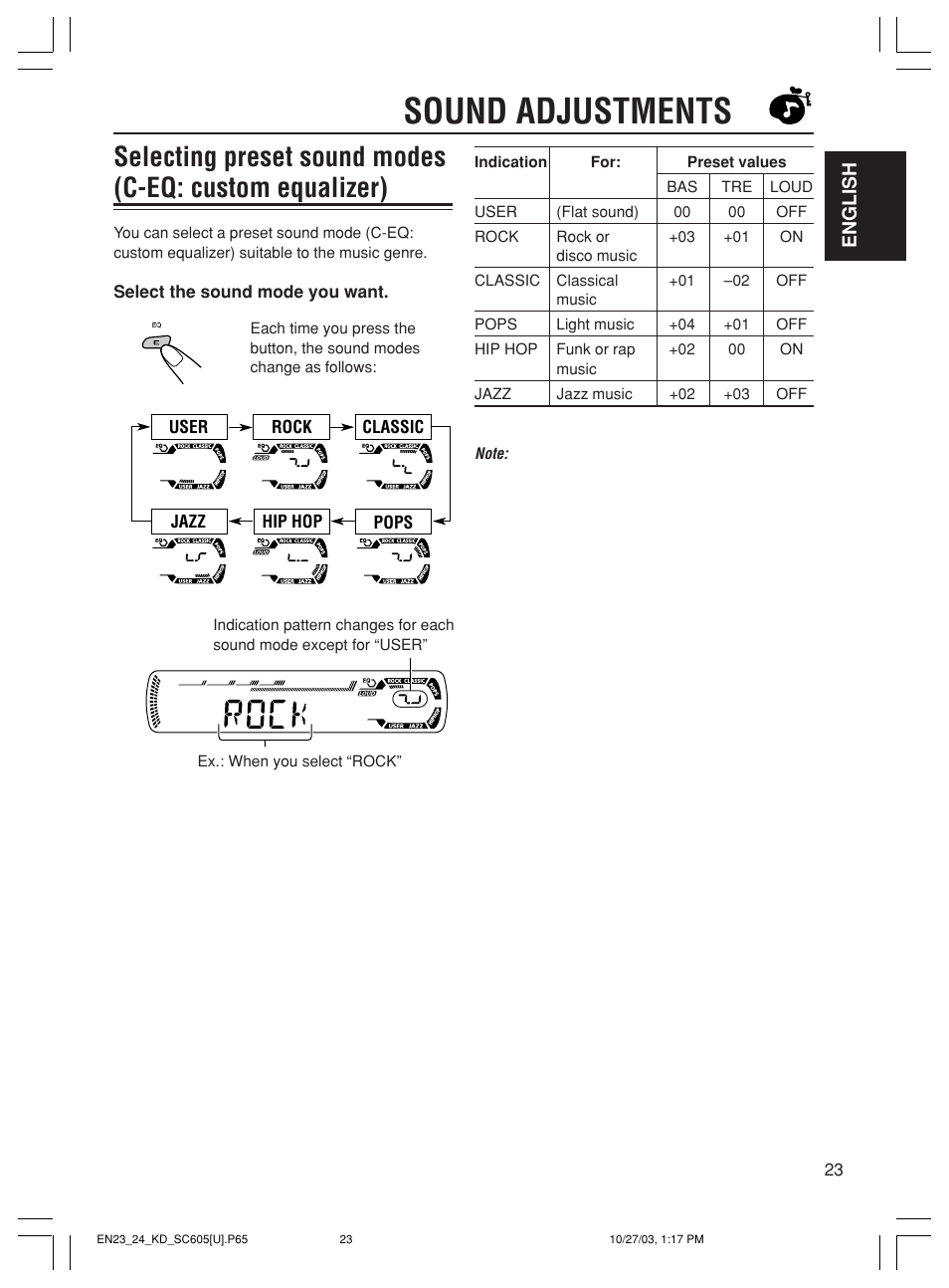 Sound adjustments | JVC GET0188-001A User Manual | Page 23 / 47