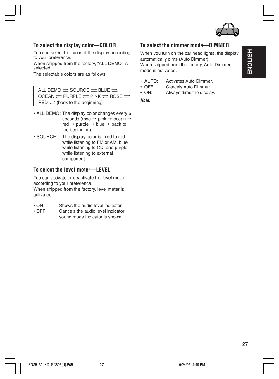 English to select the display color—color | JVC GET0188-001A User Manual | Page 27 / 47