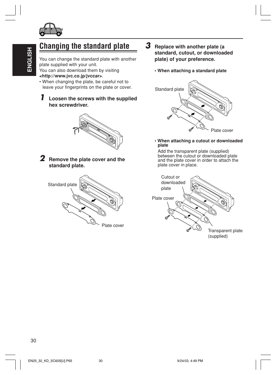 Changing the standard plate | JVC GET0188-001A User Manual | Page 30 / 47