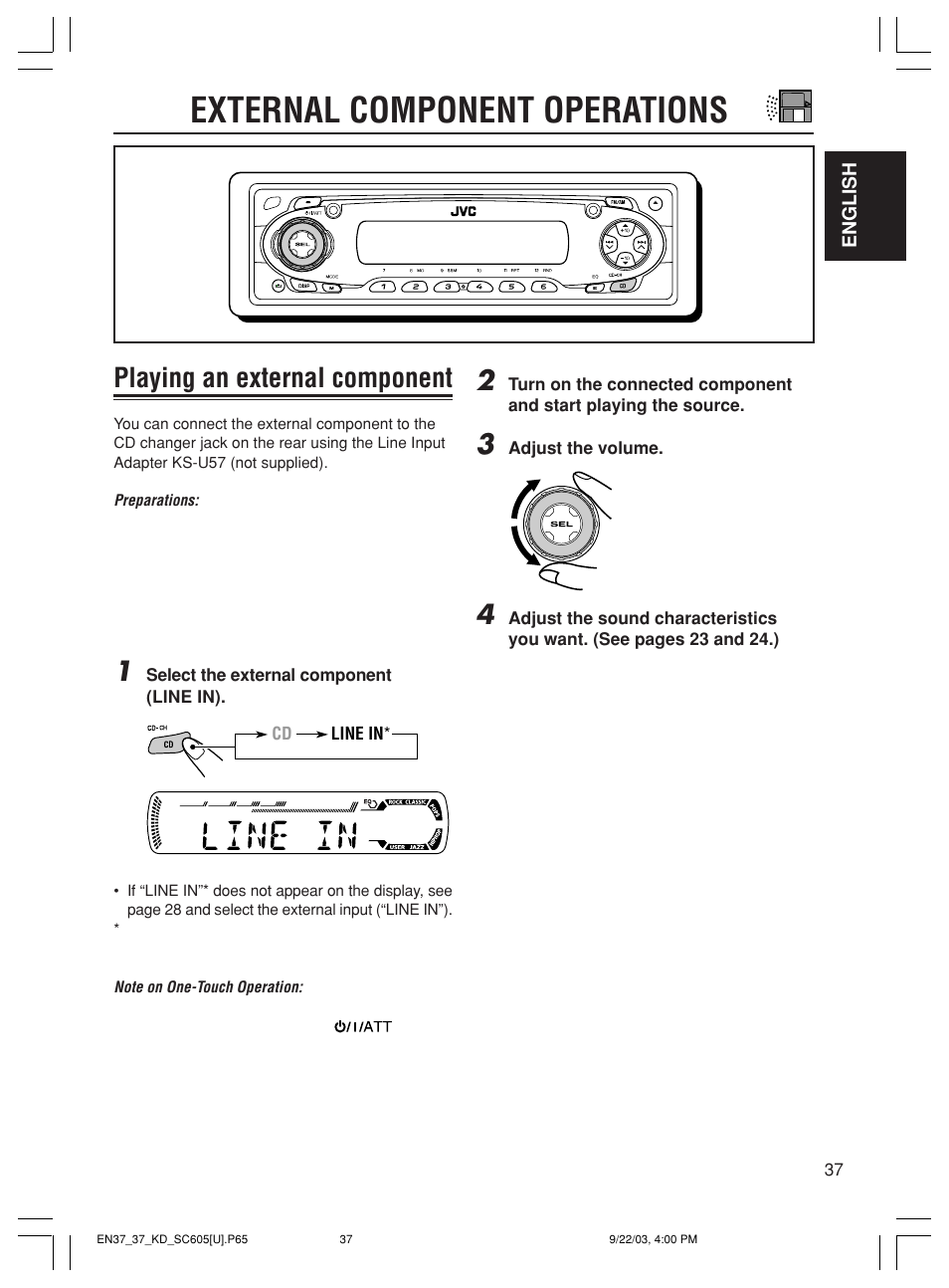 External component operations, Playing an external component | JVC GET0188-001A User Manual | Page 37 / 47