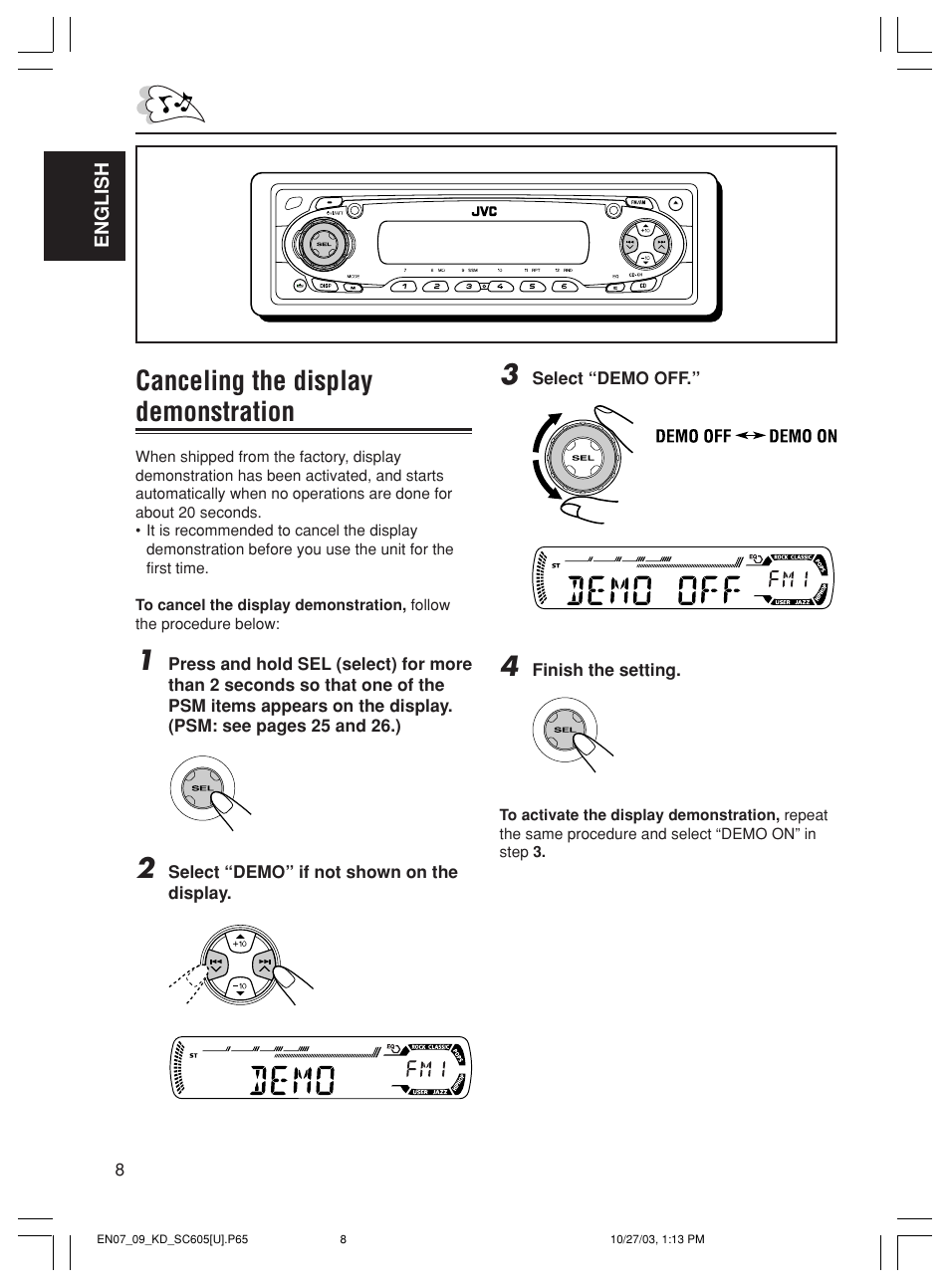 Canceling the display demonstration | JVC GET0188-001A User Manual | Page 8 / 47