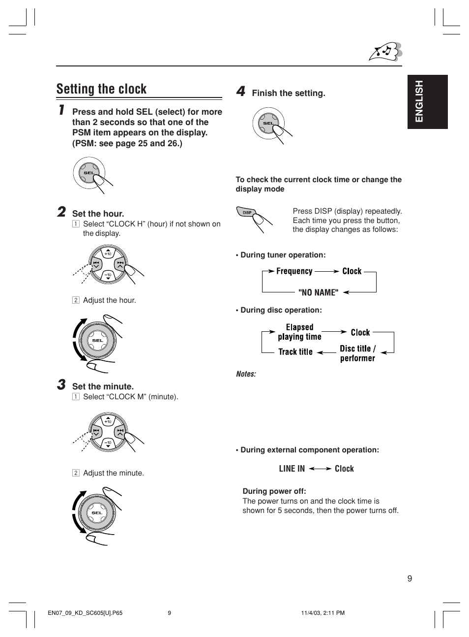 Setting the clock 1 | JVC GET0188-001A User Manual | Page 9 / 47