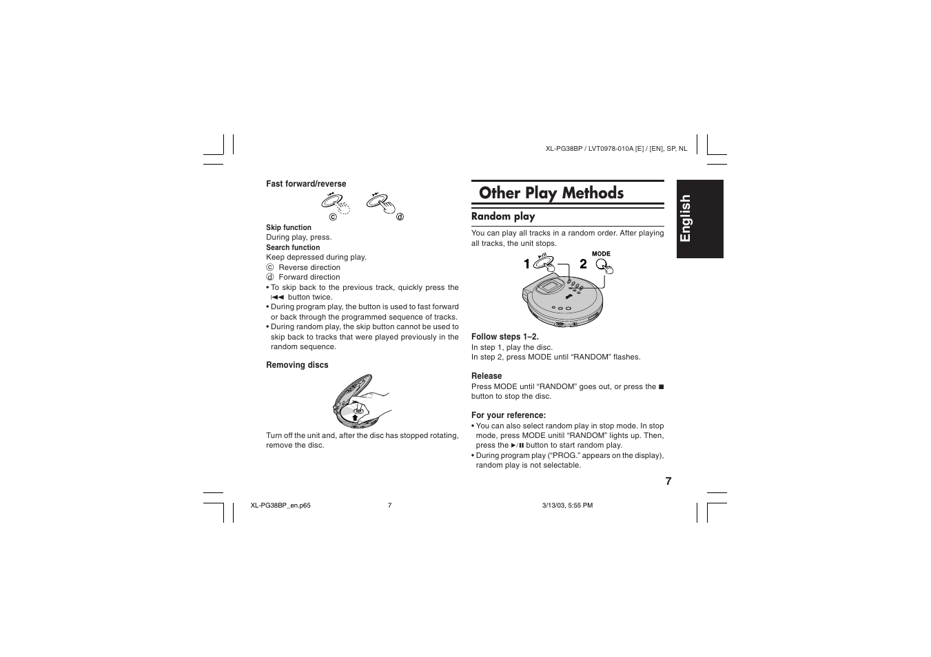Other play methods, English español nederlands | JVC XL-PG38BP User Manual | Page 11 / 21