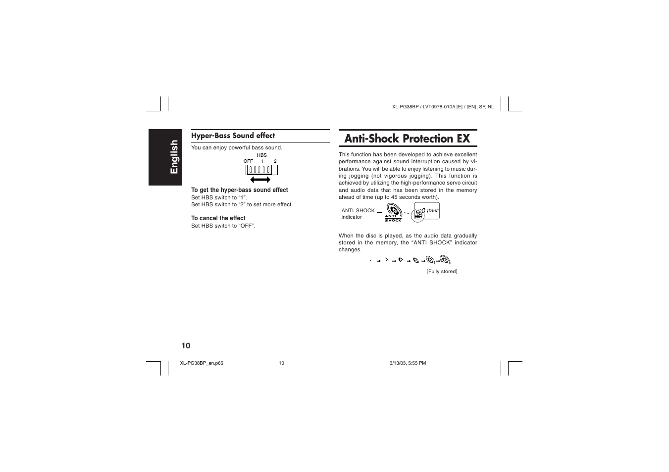 Anti-shock protection ex, English español nederlands | JVC XL-PG38BP User Manual | Page 14 / 21