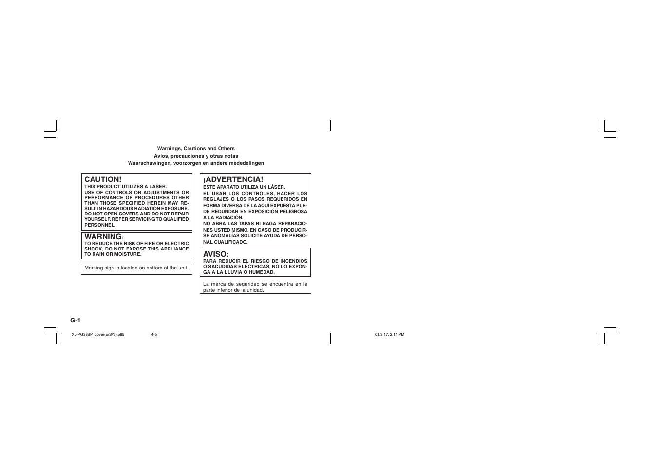 Warnings, cautions and others, Caution, Warning | Advertencia, Aviso | JVC XL-PG38BP User Manual | Page 2 / 21