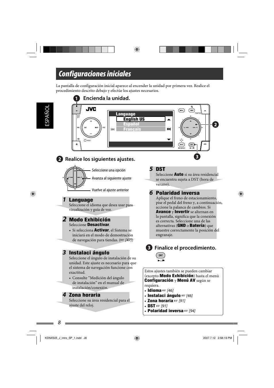 Configuraciones iniciales | JVC KD-NXD505J User Manual | Page 126 / 357