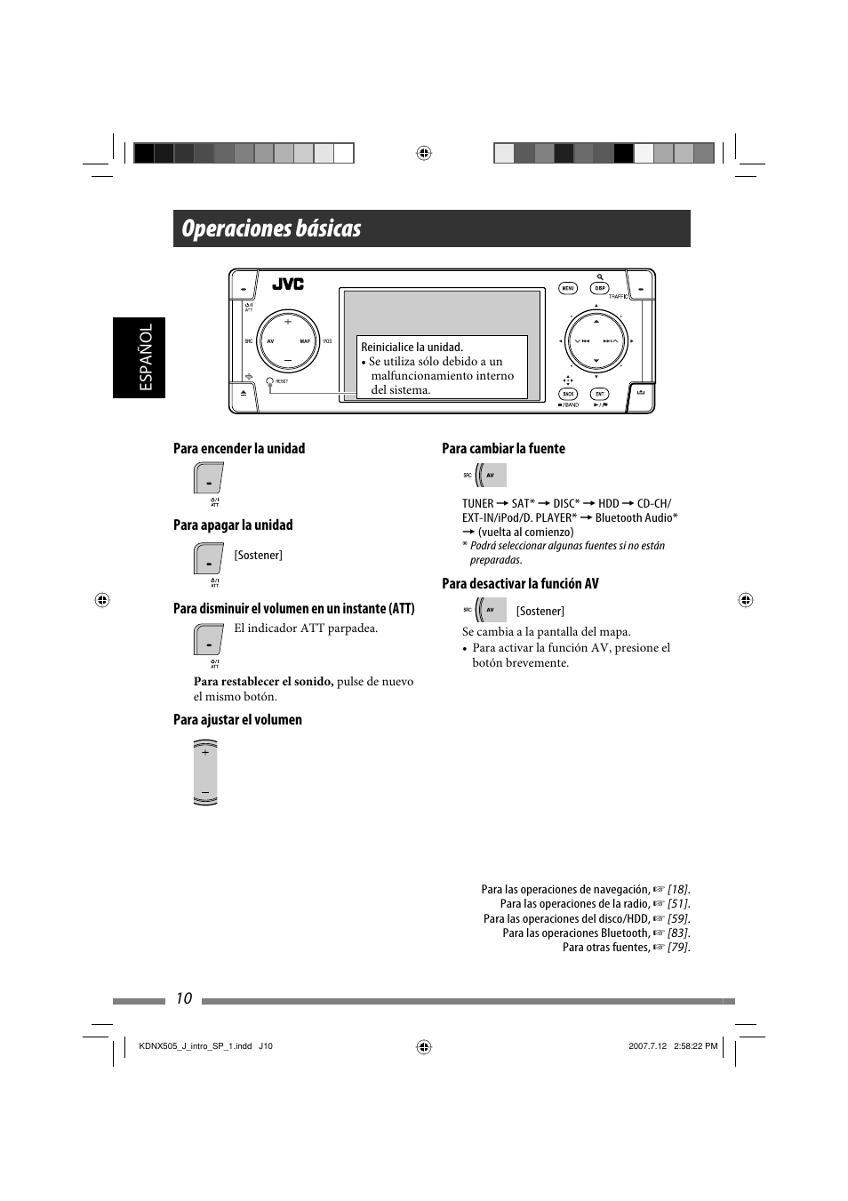 Operaciones básicas, 10 español | JVC KD-NXD505J User Manual | Page 128 / 357