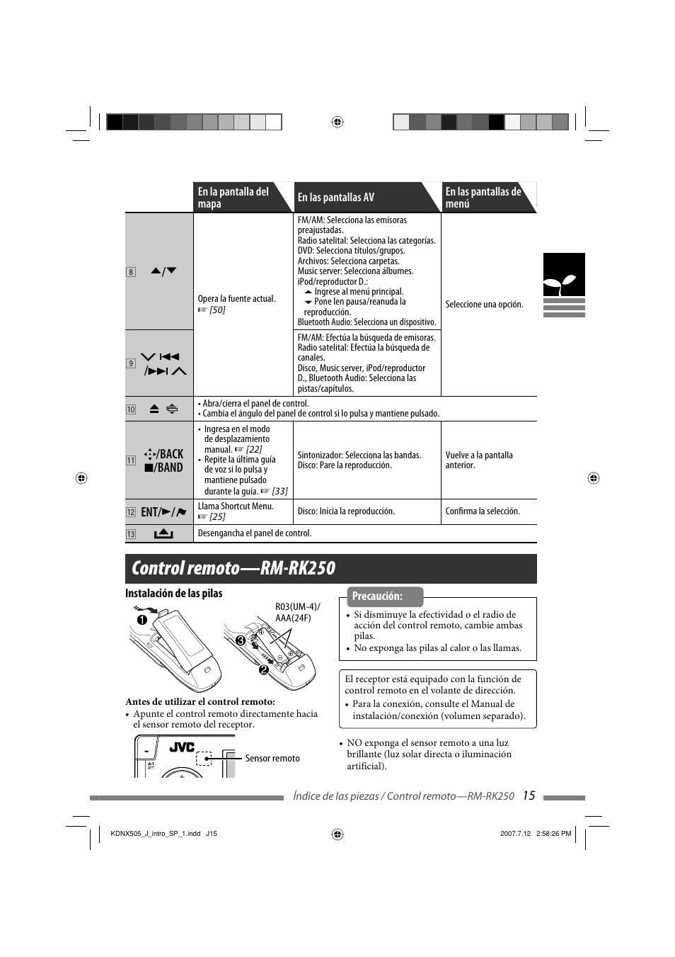 Control remoto—rm-rk250, Back 7 /band | JVC KD-NXD505J User Manual | Page 133 / 357