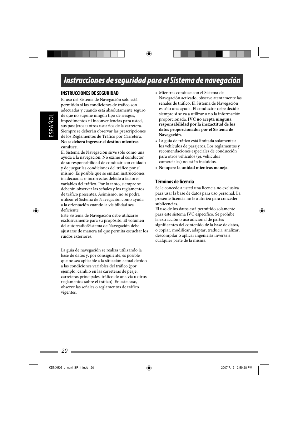 20 español | JVC KD-NXD505J User Manual | Page 138 / 357